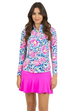 Ibkul BONNIE Long Sleeve  Zip Mock - HOT PINK/ YELLOW- SPF 50