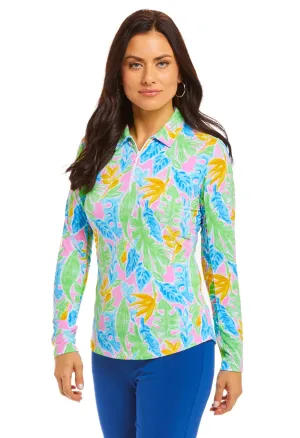 Ibkul Icifil Long Sleeve Sun Shirt:  Zip Mock -Alison Multi