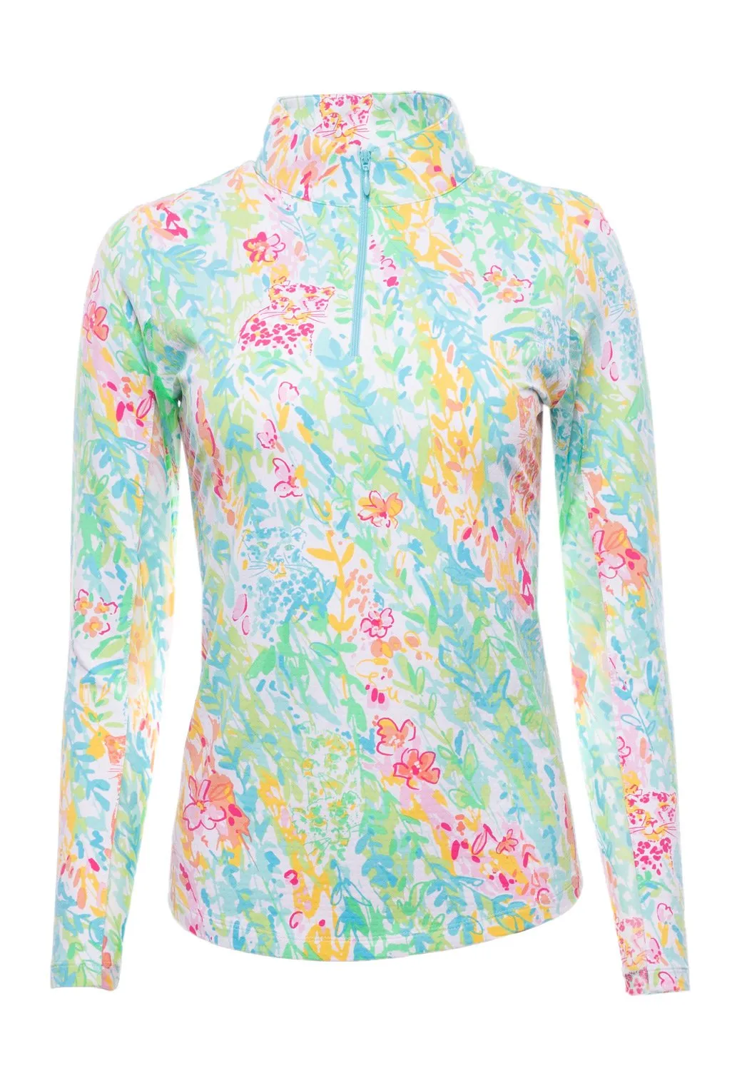 Ibkul Long Sleeve Mock: Cat Cay Seafoam Print | SPF 50