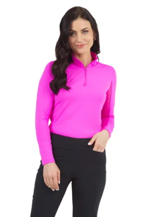 Ibkul Solid Mock Neck Top -Hot Pink