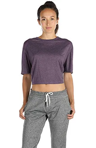 icyzone Open Back Workout Top Shirts - Yoga t-Shirts Activewear Exercise Crop Tops for Women (XL, Plum Purple)
