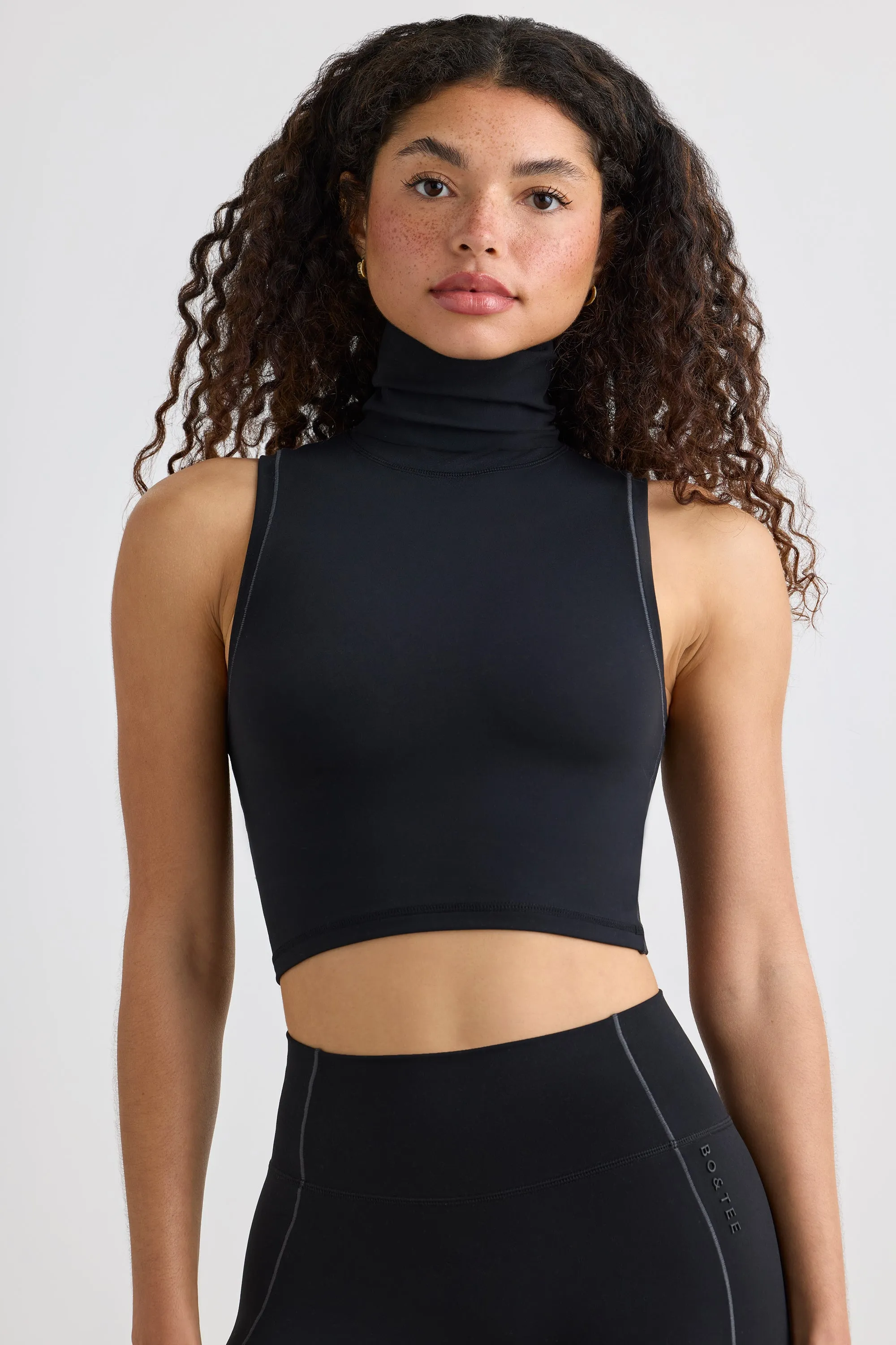 Immaculate - Soft Active Turtleneck Tank Top in Black
