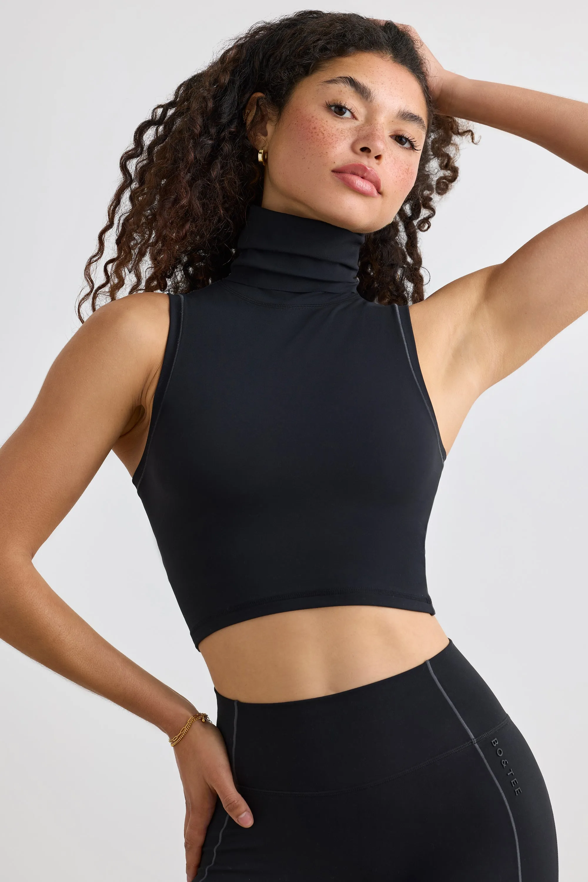 Immaculate - Soft Active Turtleneck Tank Top in Black