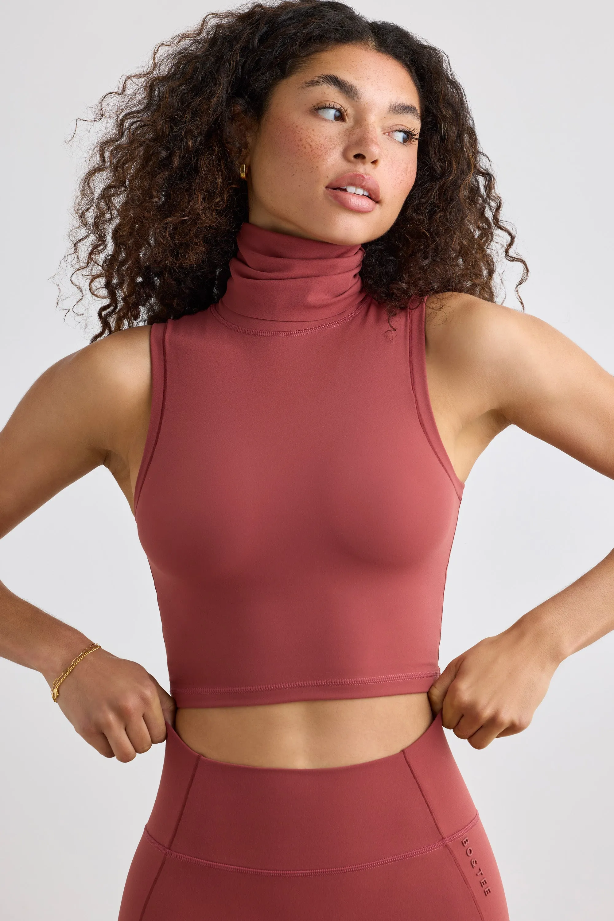 Immaculate - Soft Active Turtleneck Tank Top in Rust