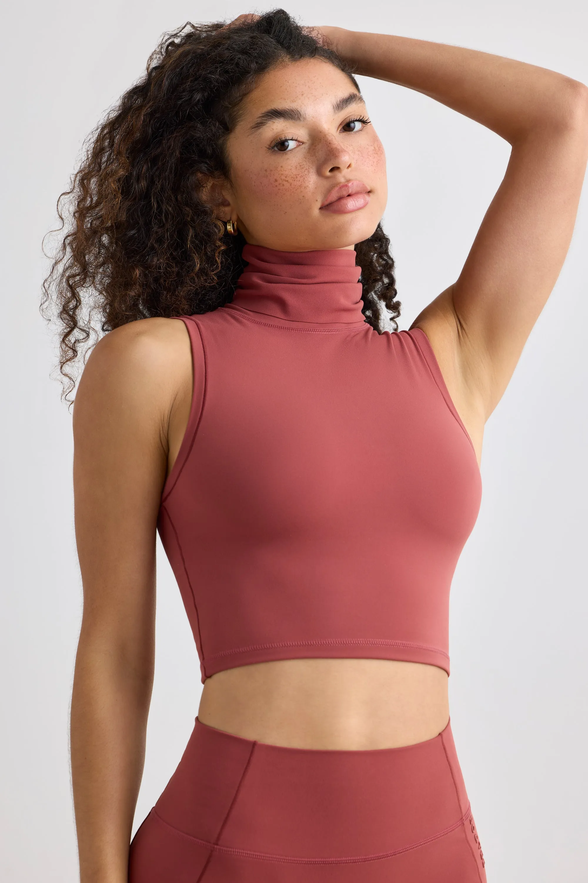 Immaculate - Soft Active Turtleneck Tank Top in Rust