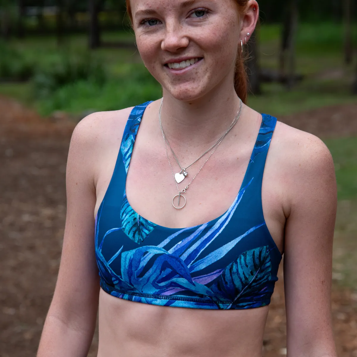 IMPI Strappy Running Bra Top - Blue Floral Burst