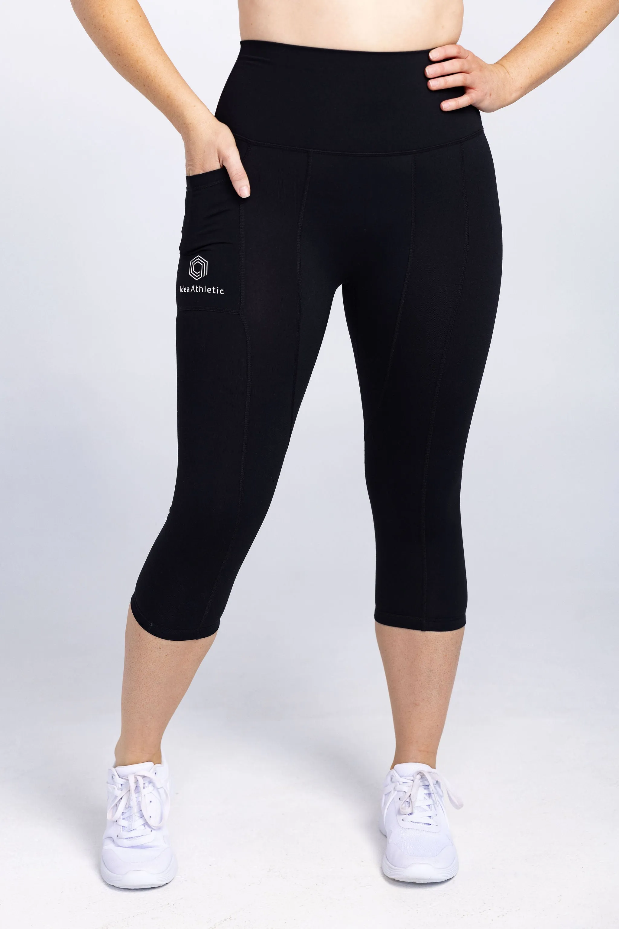 invisiSweat 3/4 Length Tights - High Waisted Smooth Black (size down) - Full Logo