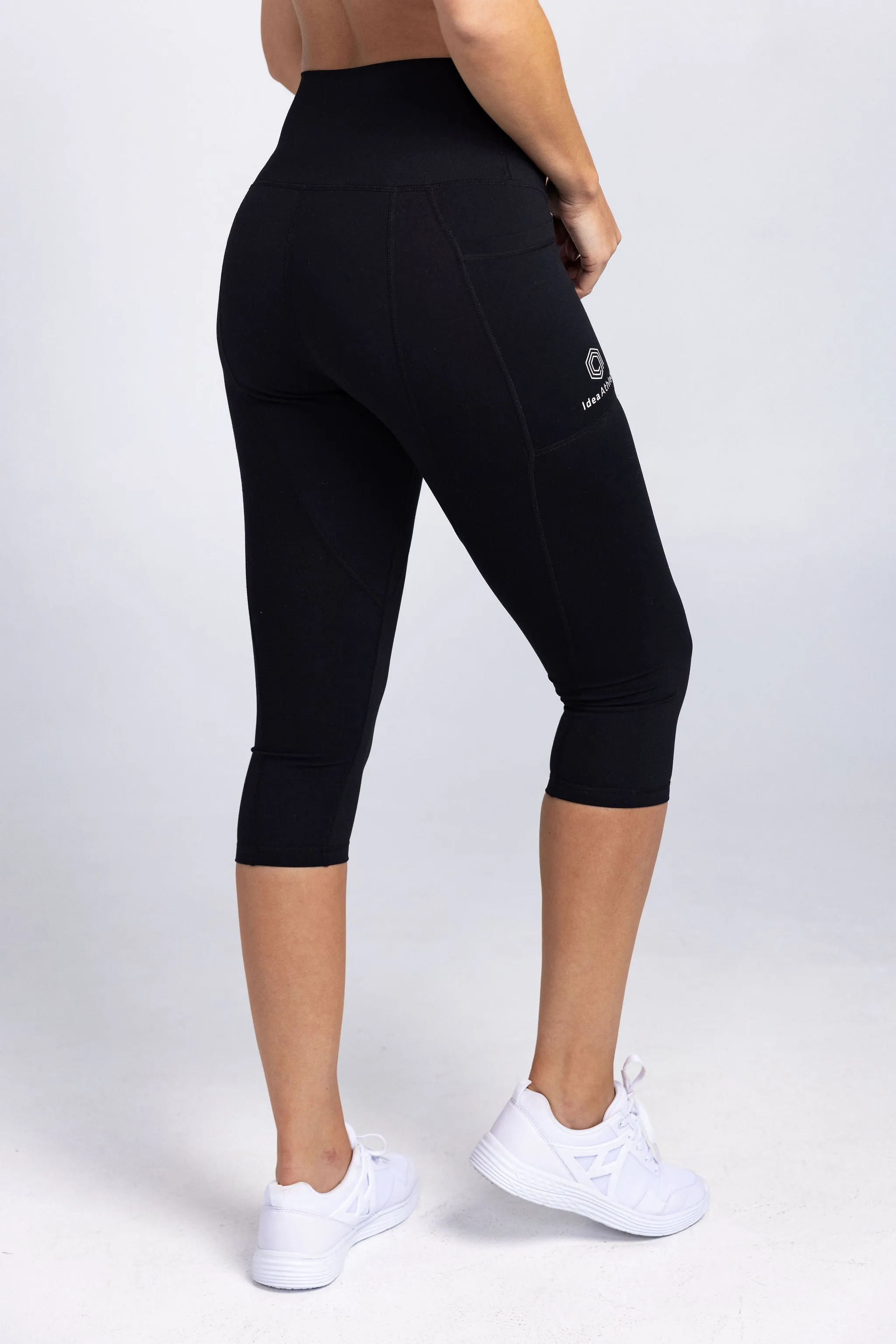 invisiSweat 3/4 Length Tights - High Waisted Smooth Black (size down) - Full Logo