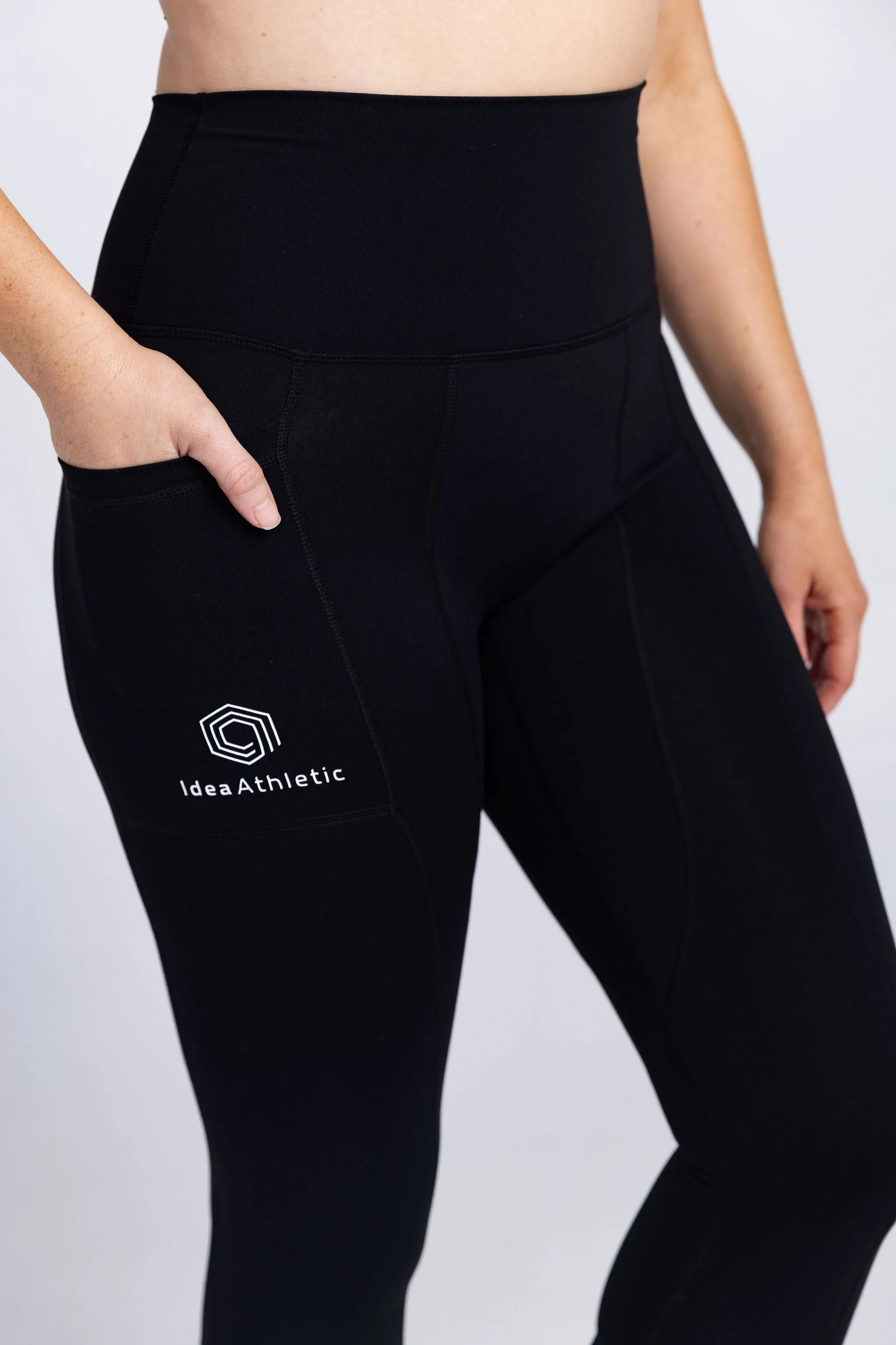invisiSweat 3/4 Length Tights - High Waisted Smooth Black (size down) - Full Logo