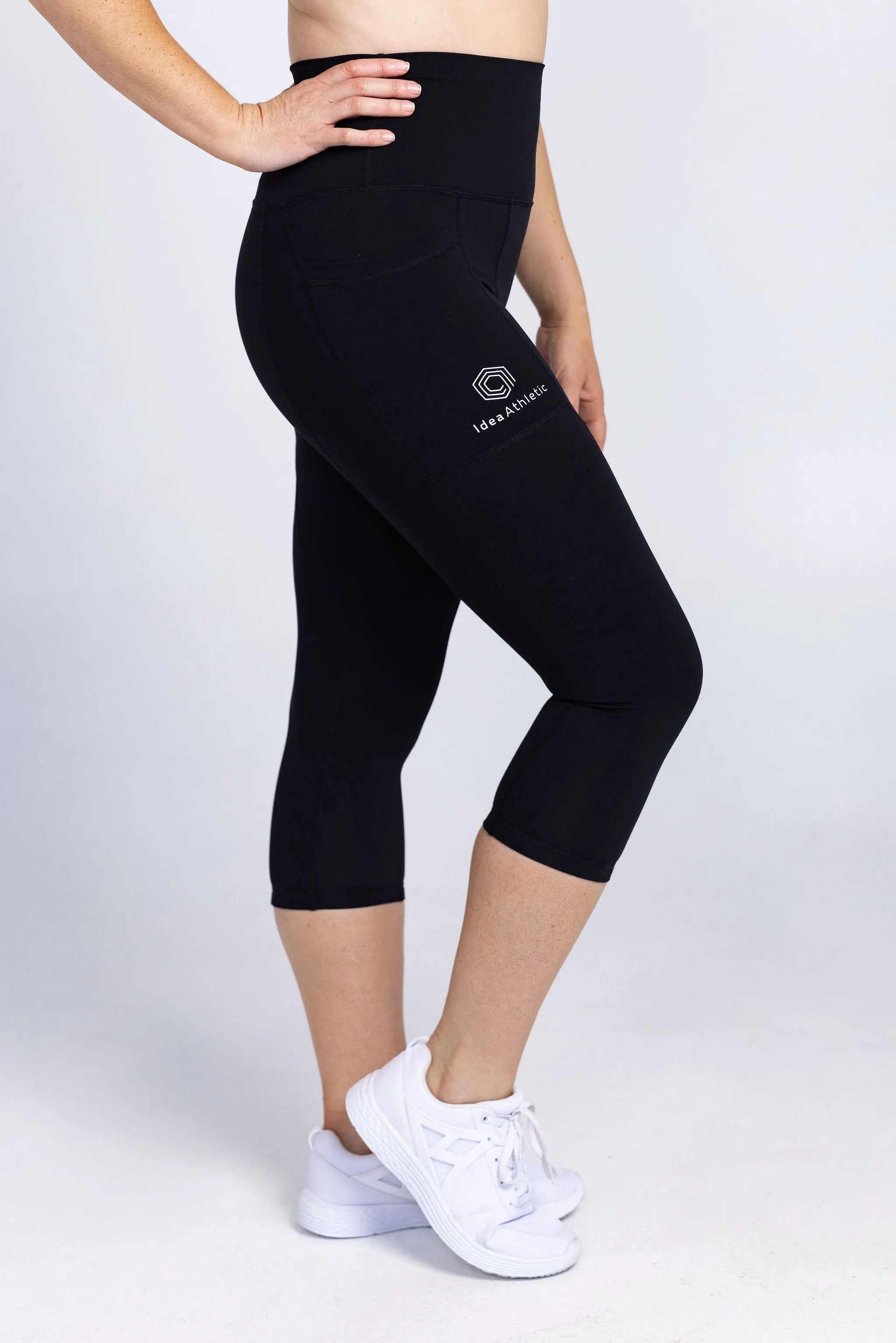 invisiSweat 3/4 Length Tights - High Waisted Smooth Black (size down) - Full Logo