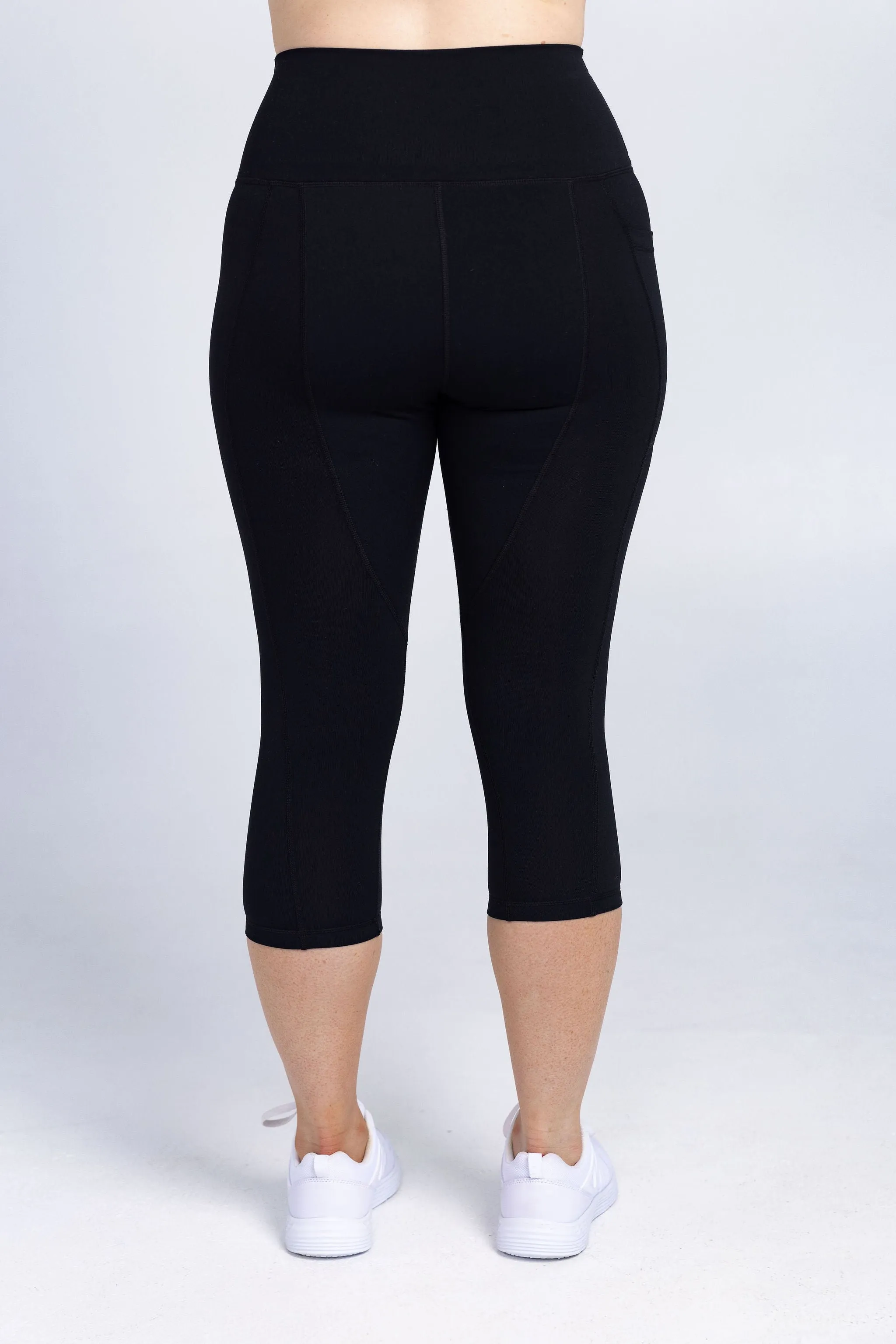 invisiSweat 3/4 Length Tights - High Waisted Smooth Black (size down) - Full Logo