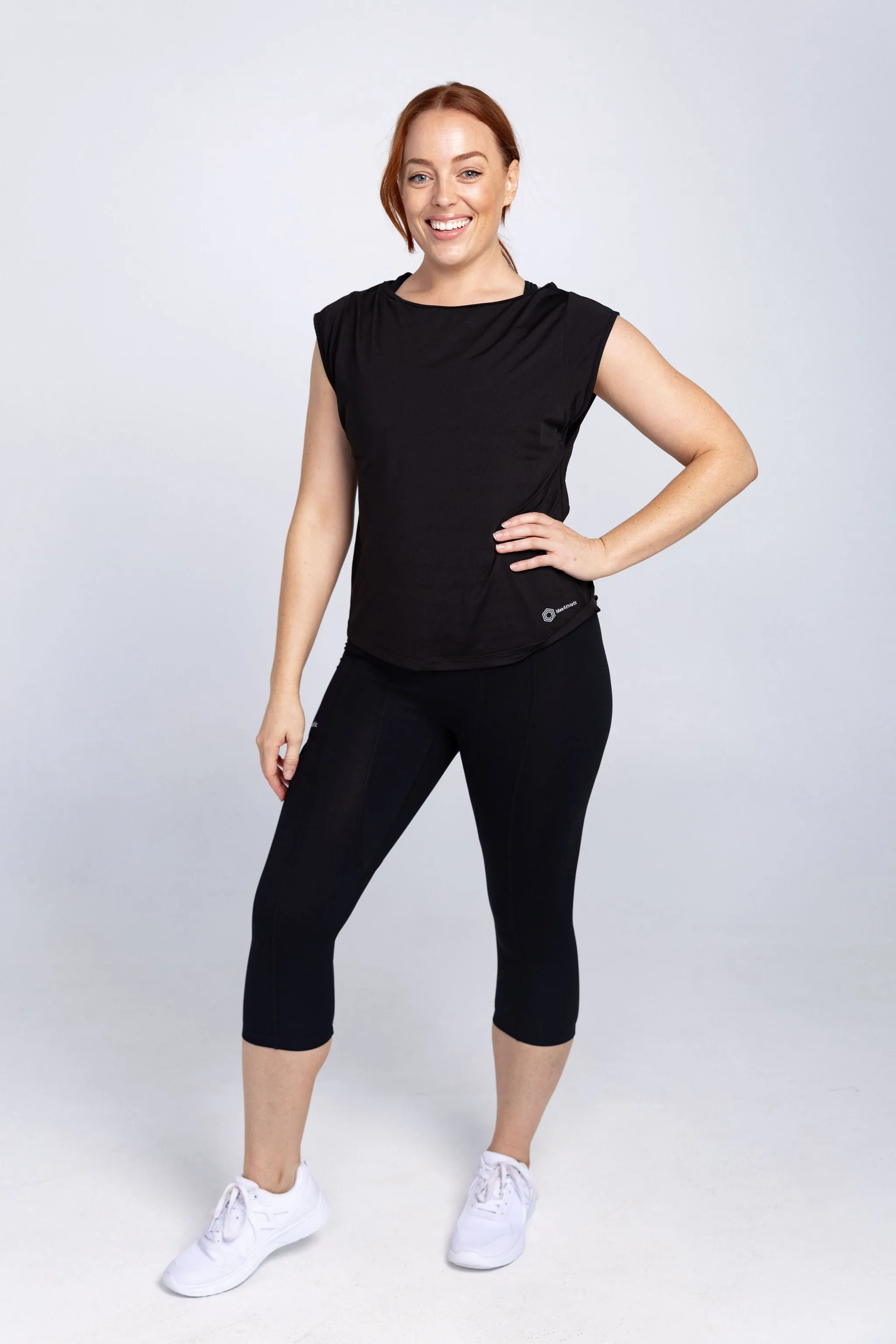 invisiSweat 3/4 Length Tights - High Waisted Smooth Black (size down) - Full Logo
