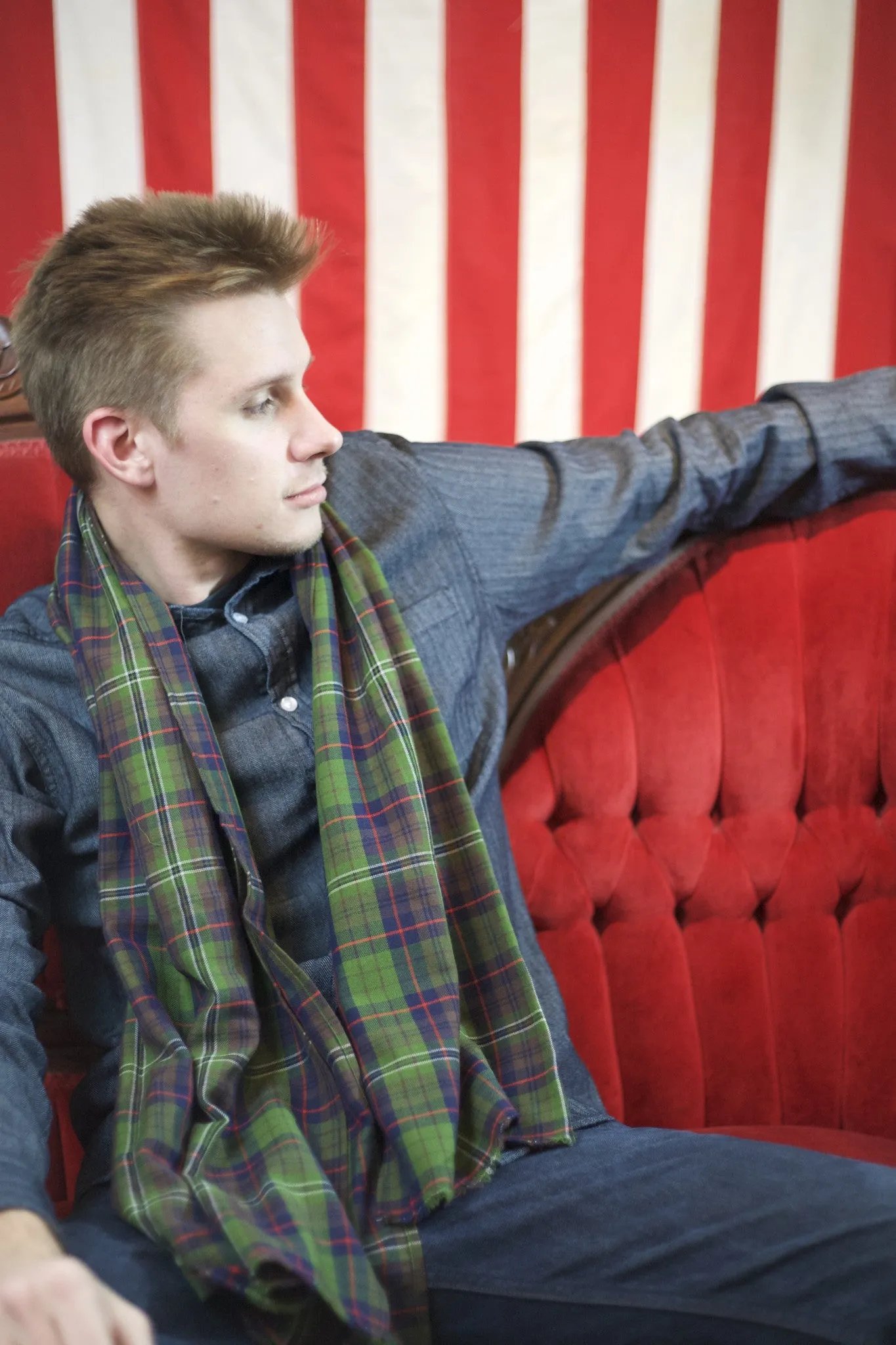 Italian Wool & Cotton Scarf Green