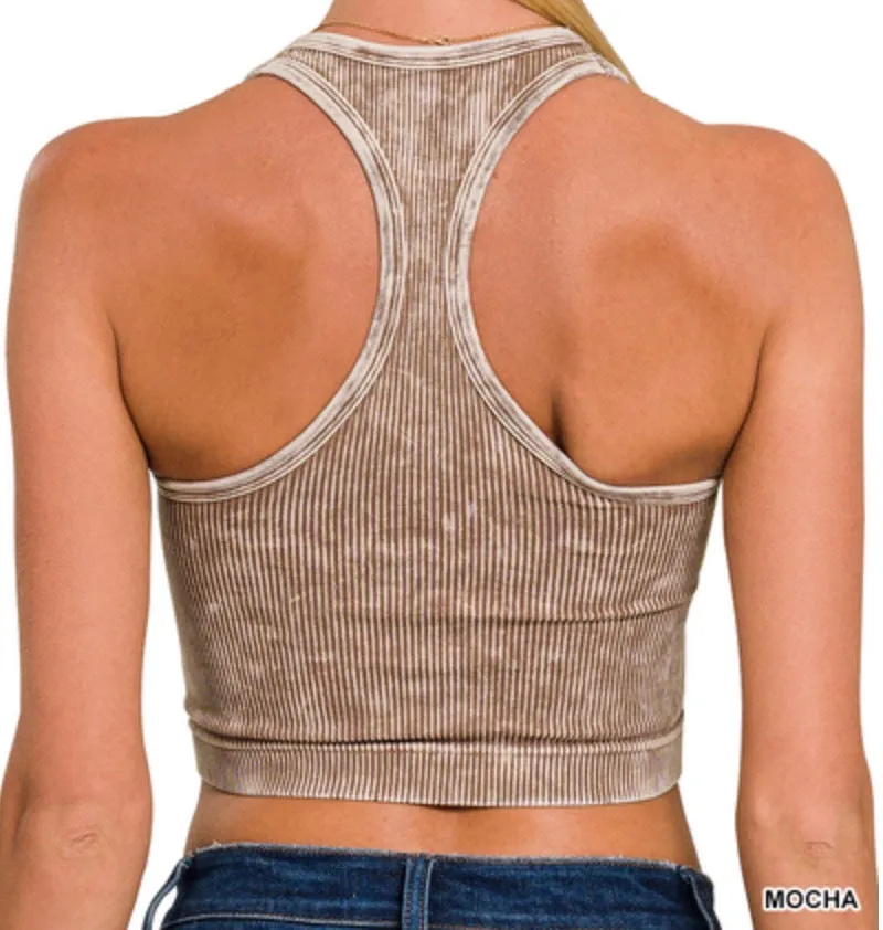 Jenna Racerback - Zenana Washed Built-In Bra Top