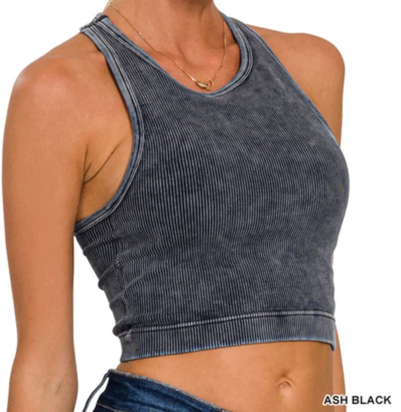 Jenna Racerback - Zenana Washed Built-In Bra Top