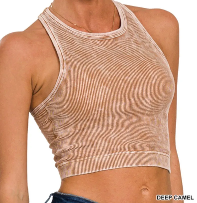Jenna Racerback - Zenana Washed Built-In Bra Top