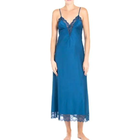 Jonquil Peacock Lace-Trim Satin Nightgown‎