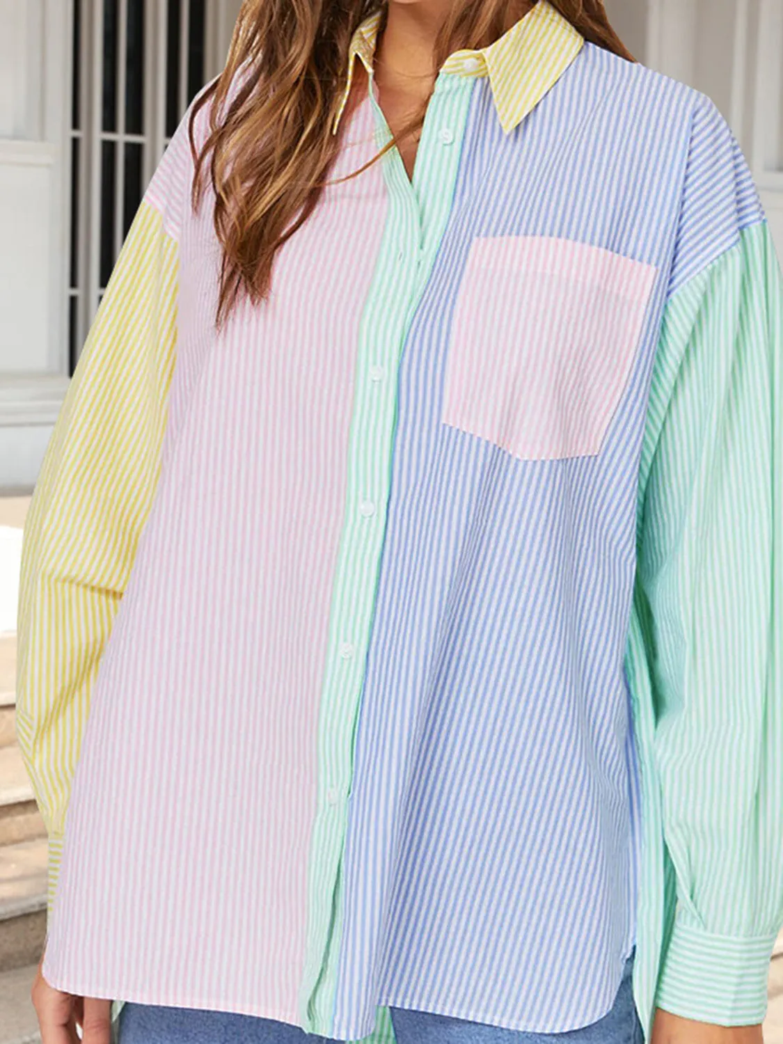Jovy Pocketed Color Block Long Sleeve Shirt
