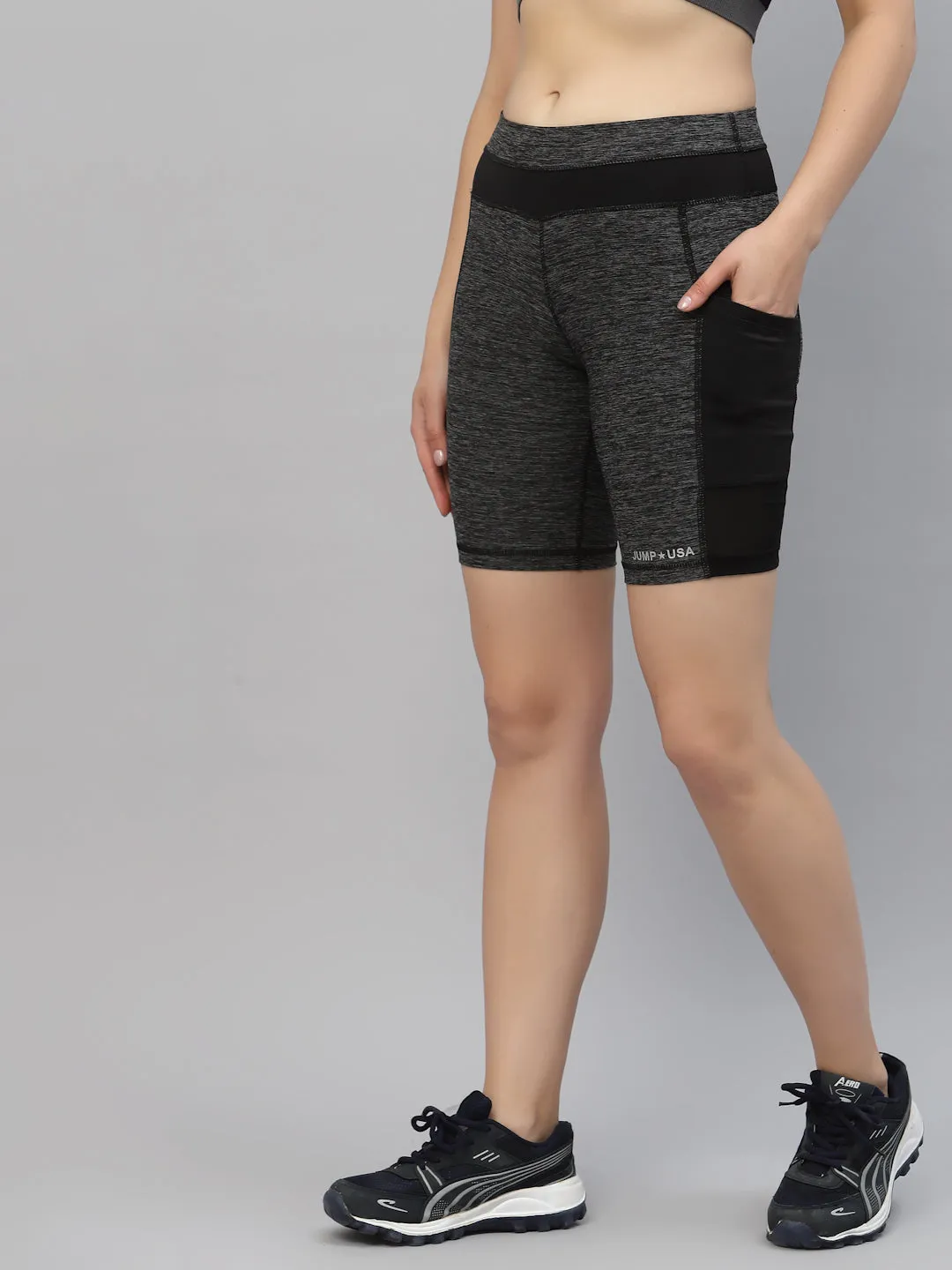 JUMP USA Women Dark Anthra Rapid-Dry Fit Running Short Tights