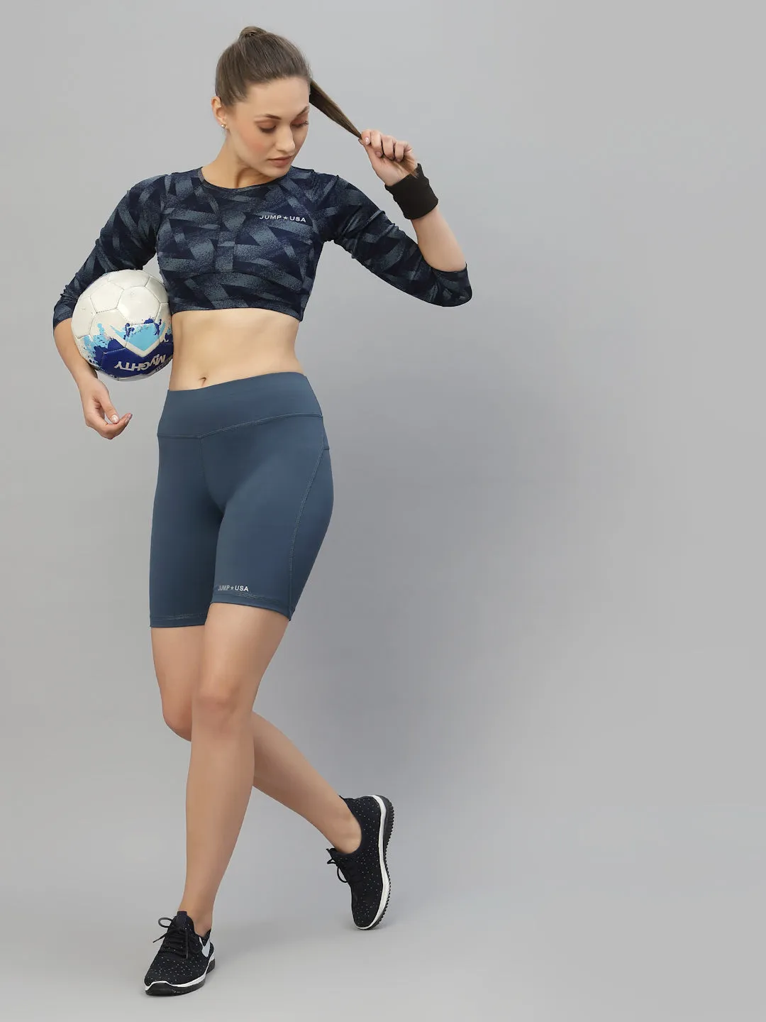 JUMP USA Women Solid Rapid-Dry Seamless Short Tights