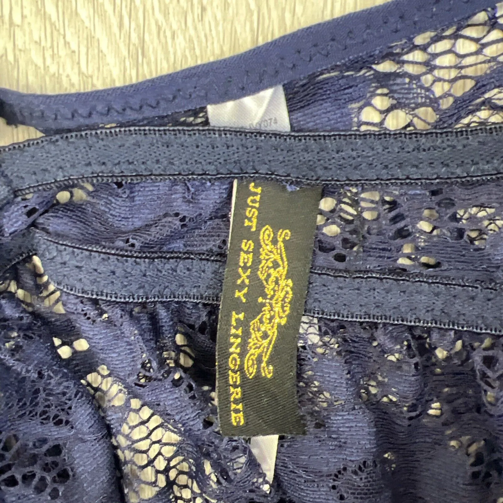Just Sexy Lingerie Womens Navy Blue Lace Lingerie Set (Top and G-String) Size M