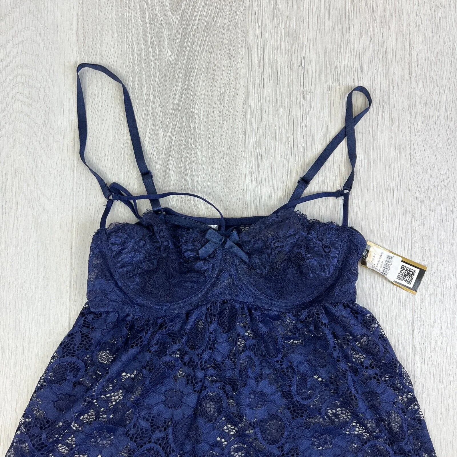 Just Sexy Lingerie Womens Navy Blue Lace Lingerie Set (Top and G-String) Size M