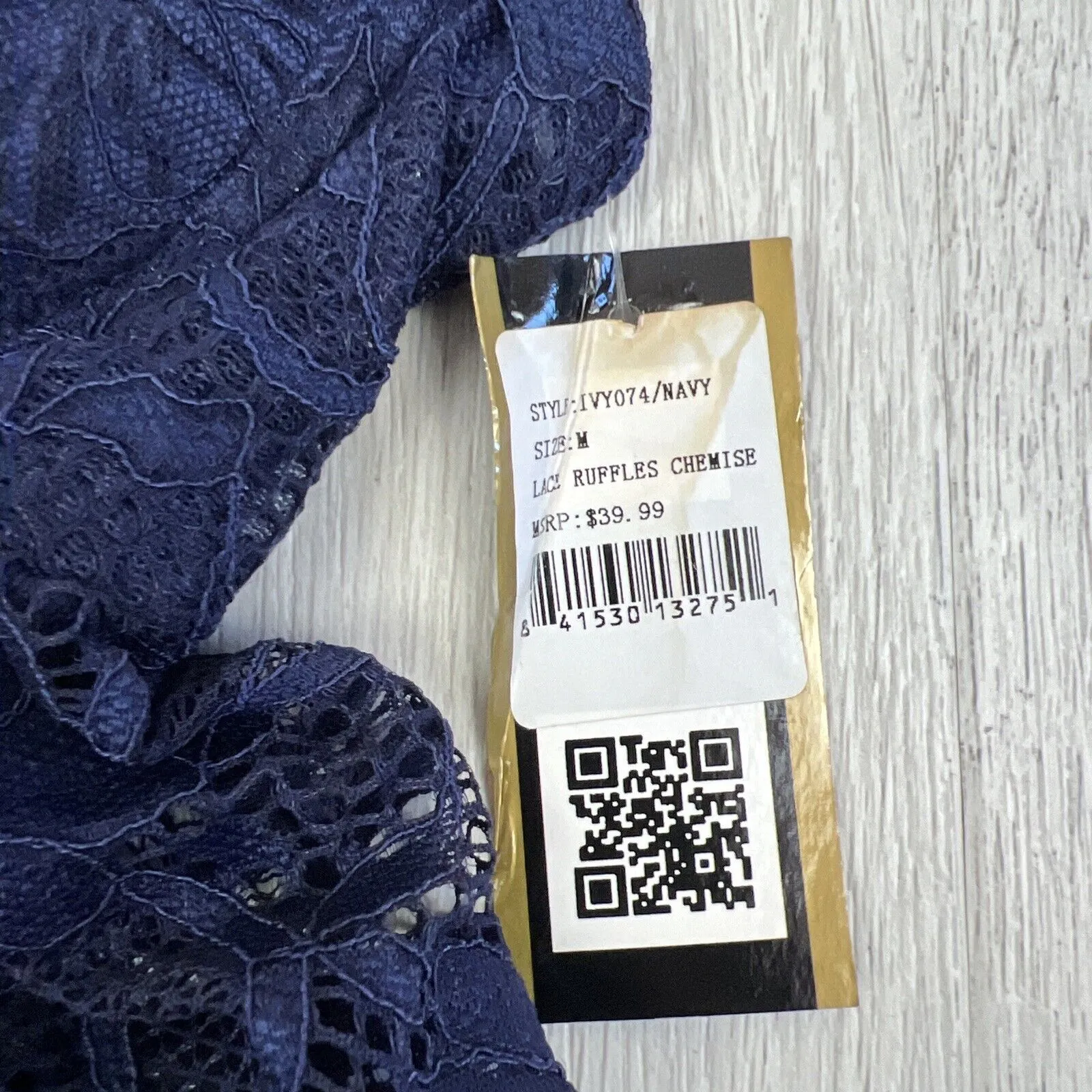 Just Sexy Lingerie Womens Navy Blue Lace Lingerie Set (Top and G-String) Size M