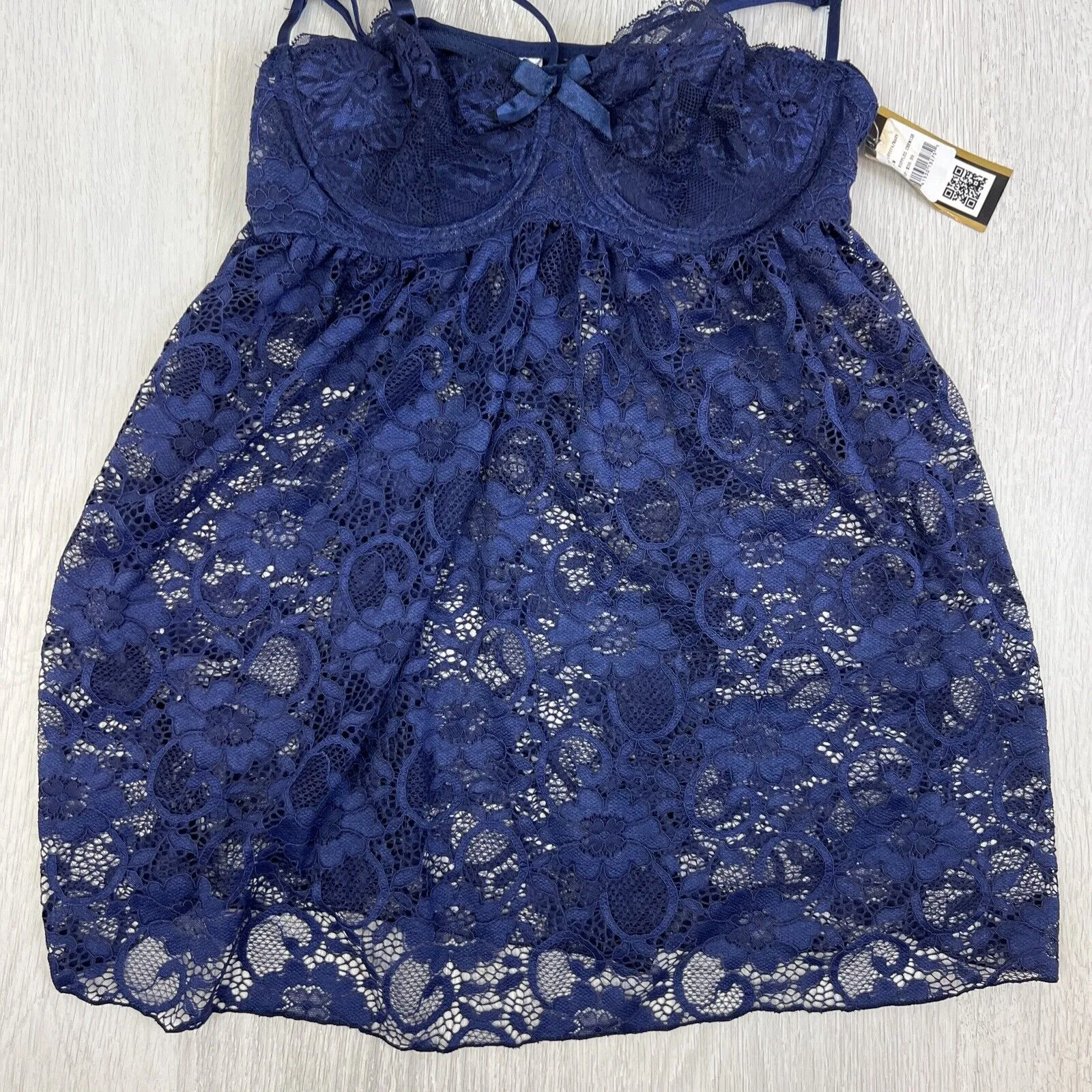Just Sexy Lingerie Womens Navy Blue Lace Lingerie Set (Top and G-String) Size M