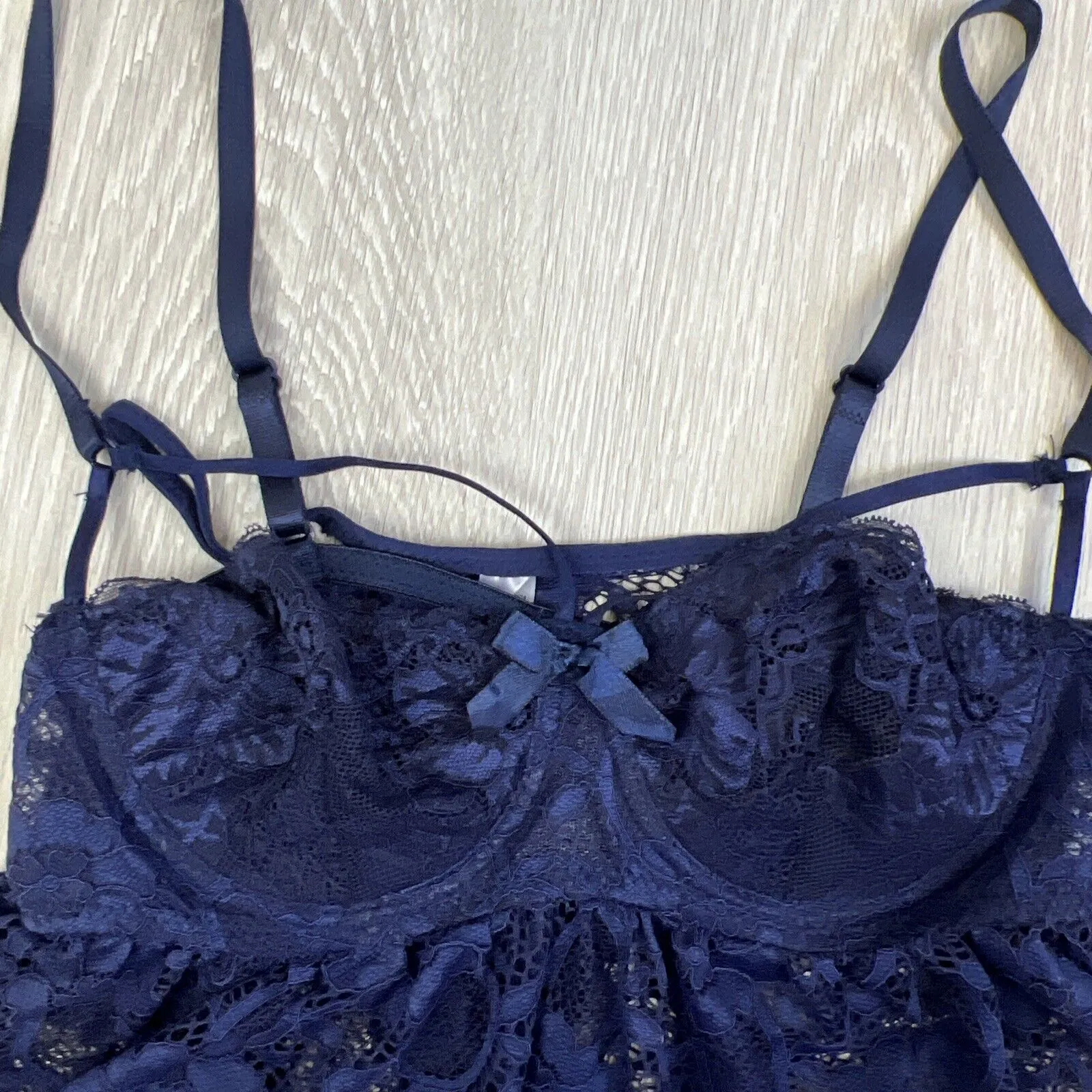 Just Sexy Lingerie Womens Navy Blue Lace Lingerie Set (Top and G-String) Size M
