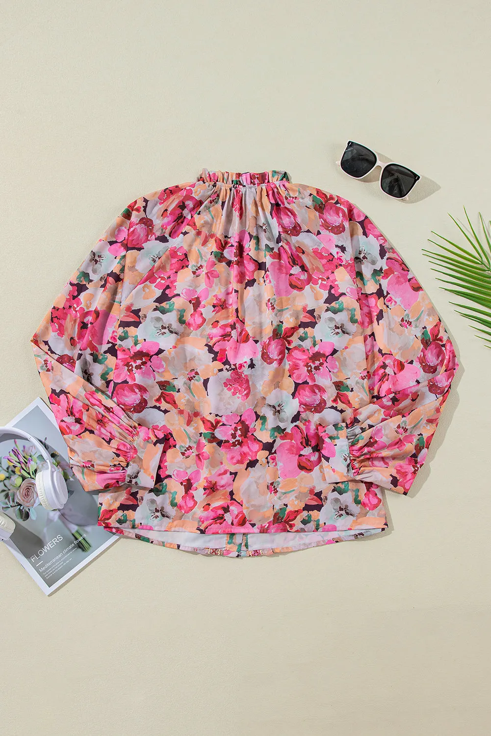 KaleaBoutique Floral Print Ruffled Stitch Buttoned Loose Fit Shirt