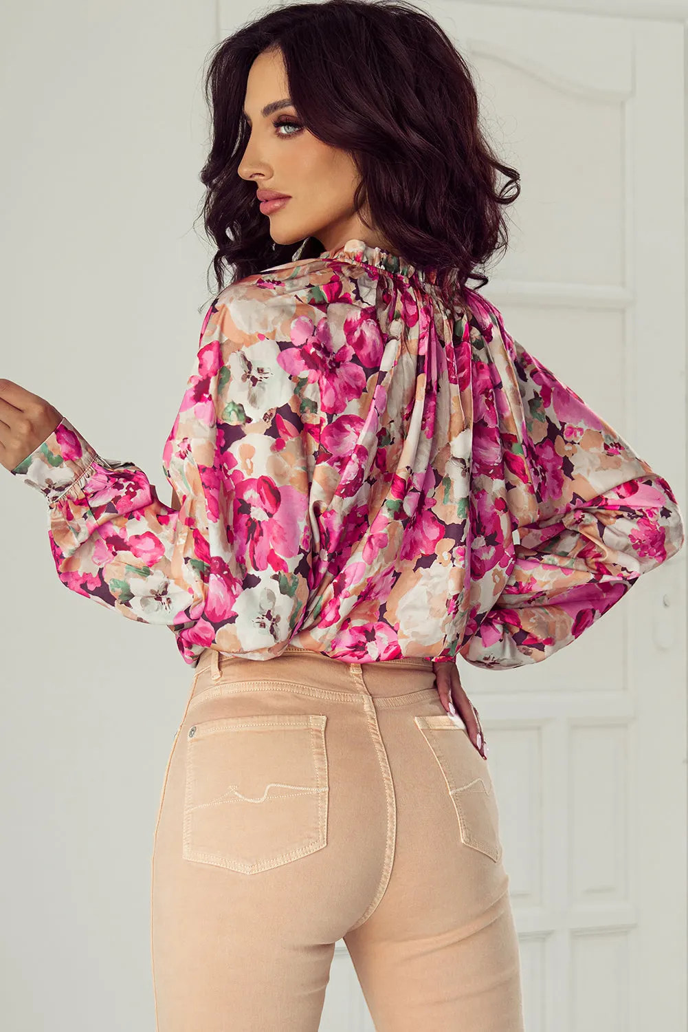KaleaBoutique Floral Print Ruffled Stitch Buttoned Loose Fit Shirt