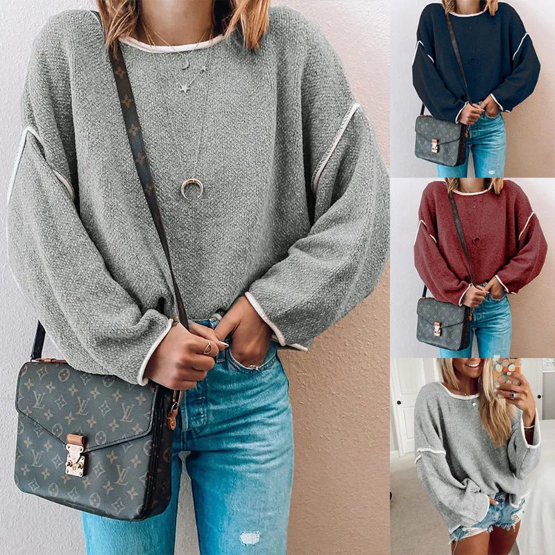 Knit Round Neck Sweatshirts Shirts Blouses