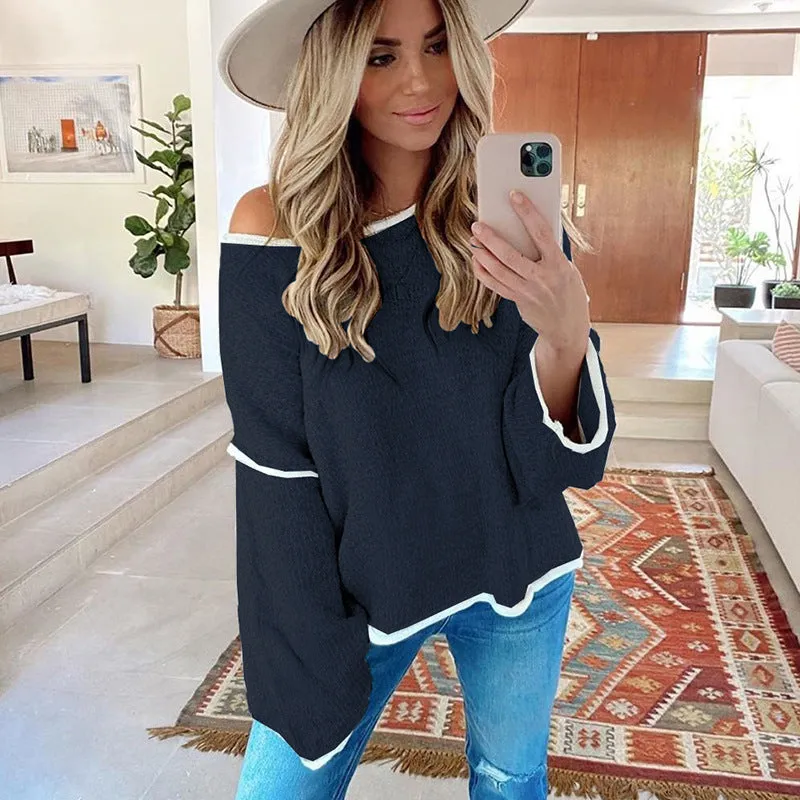 Knit Round Neck Sweatshirts Shirts Blouses