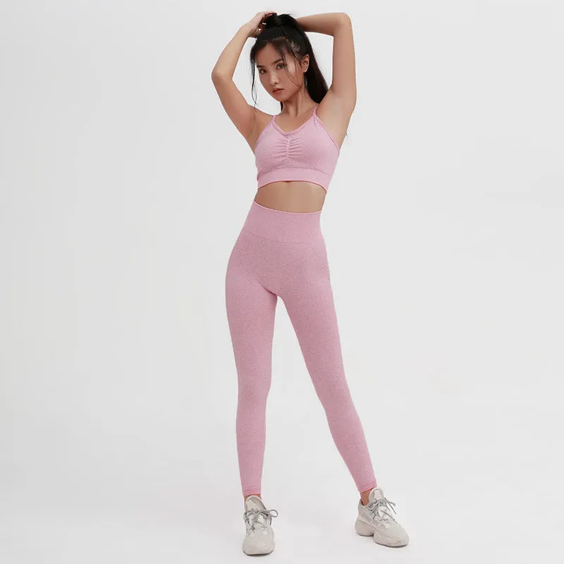 Knitted Seamless Shrinking Peach Hip-Lifting Yoga Pants Sports Yoga Fitness Suit