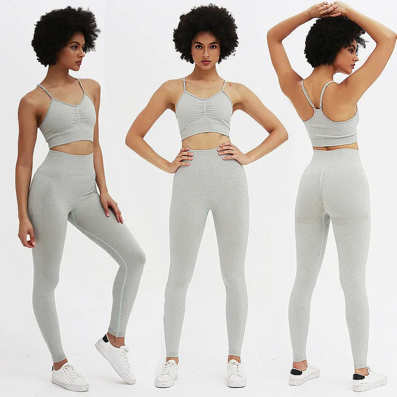 Knitted Seamless Shrinking Peach Hip-Lifting Yoga Pants Sports Yoga Fitness Suit