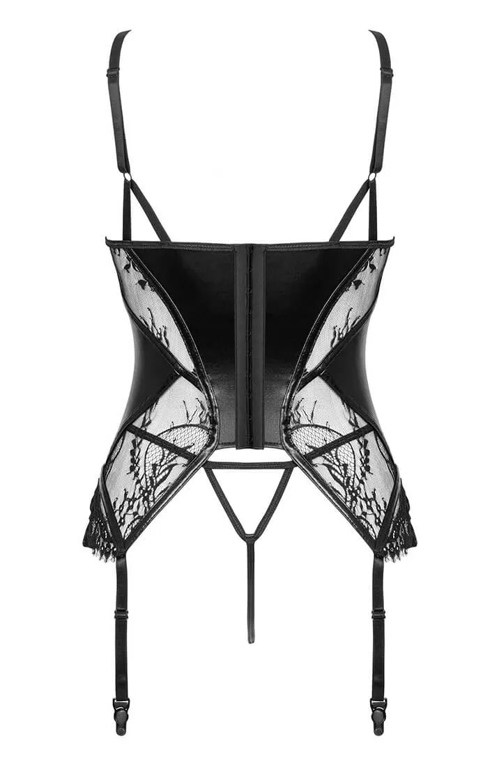 Lace & wet look bustier lingerie - Leonela