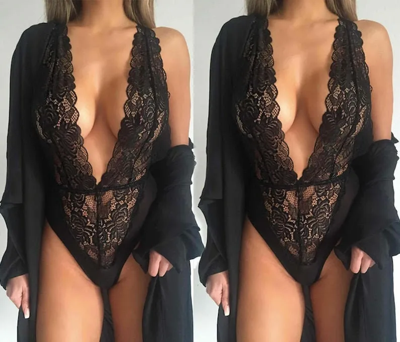 Lace Lingerie - Lace bodysuit - Sheer nightwear - teddy Lingerie - lace lingerie - See Through Lingerie - Womens Lingerie -  Sexy Bodysuit