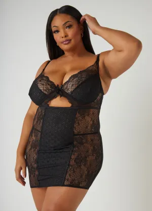 Lace Paneled Eyelet Chemise Set