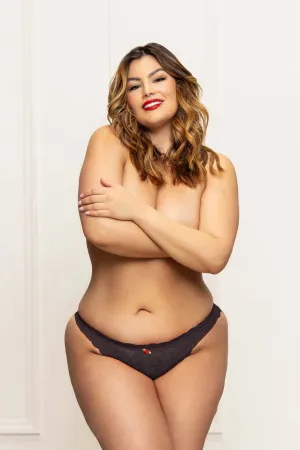 Lace Panty With Heart Cut Out  Back - 1x/2x - Black