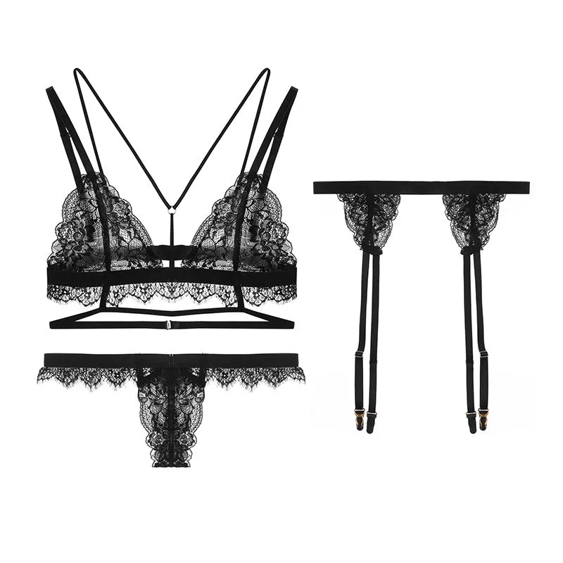 Lace Three-Piece Set Bondage Lingerie   Lace Stockings