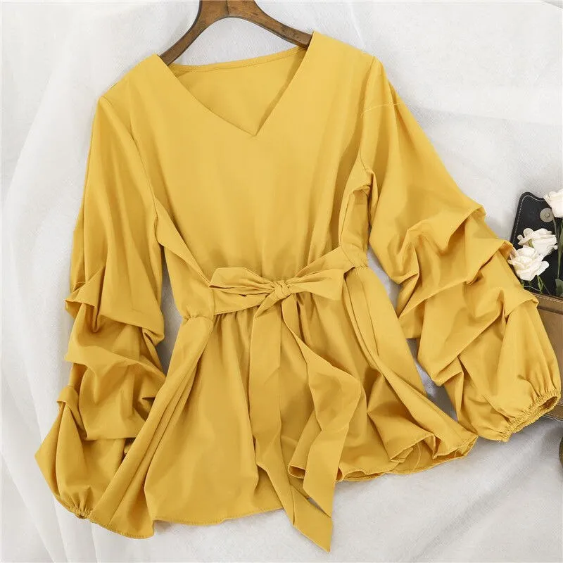 Lace-Up V-Neck Blouses