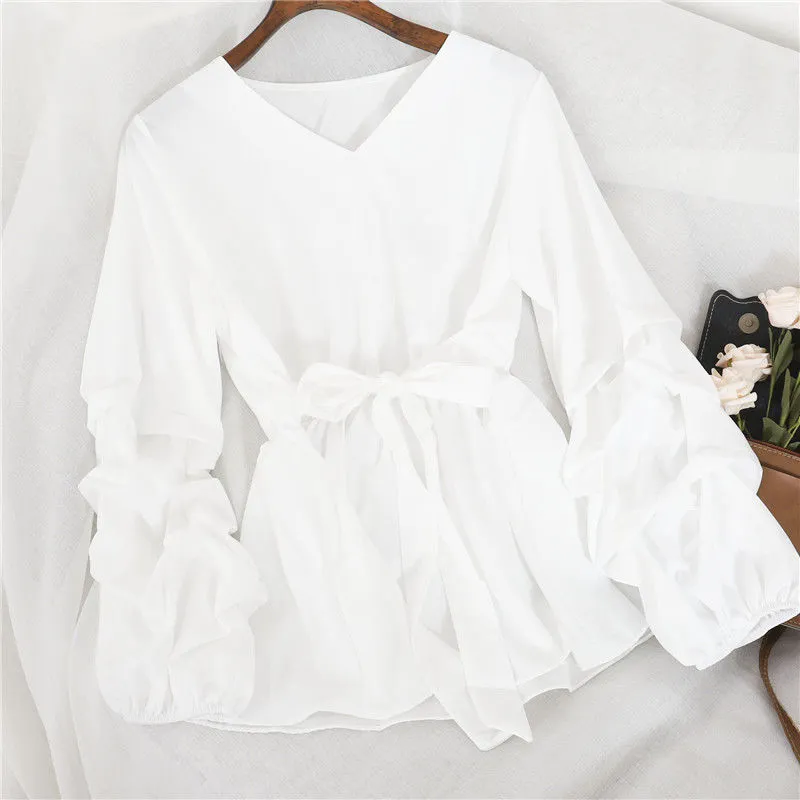 Lace-Up V-Neck Blouses