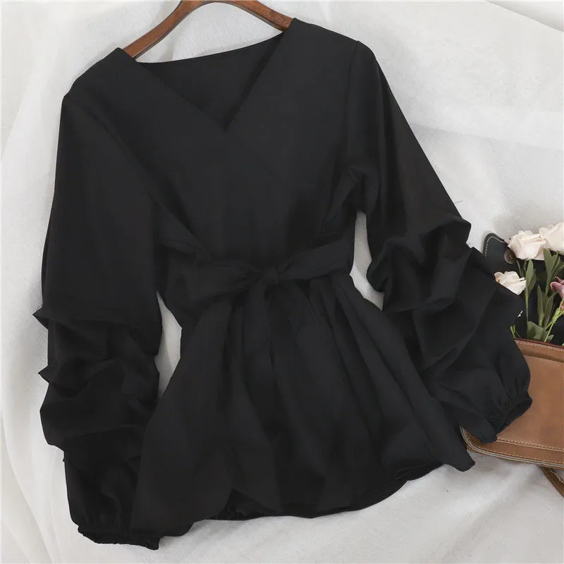 Lace-Up V-Neck Blouses