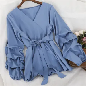 Lace-Up V-Neck Blouses