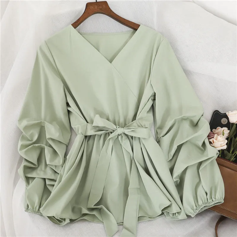 Lace-Up V-Neck Blouses