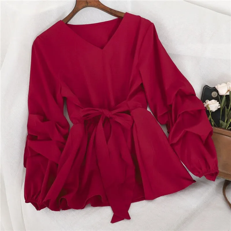 Lace-Up V-Neck Blouses