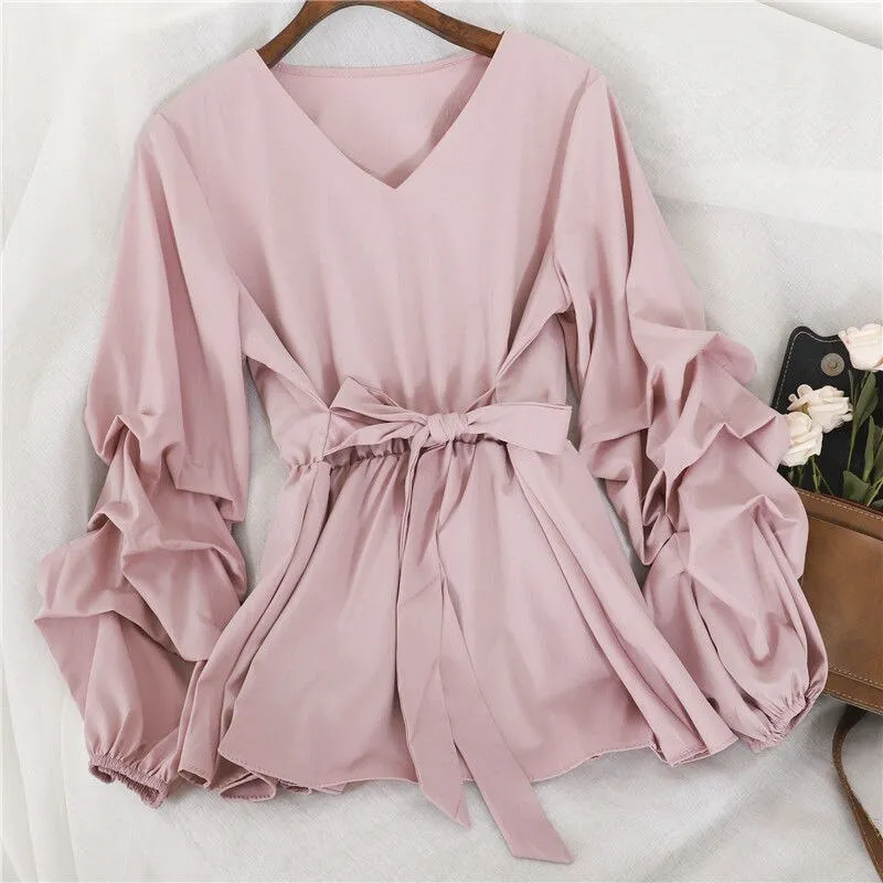 Lace-Up V-Neck Blouses