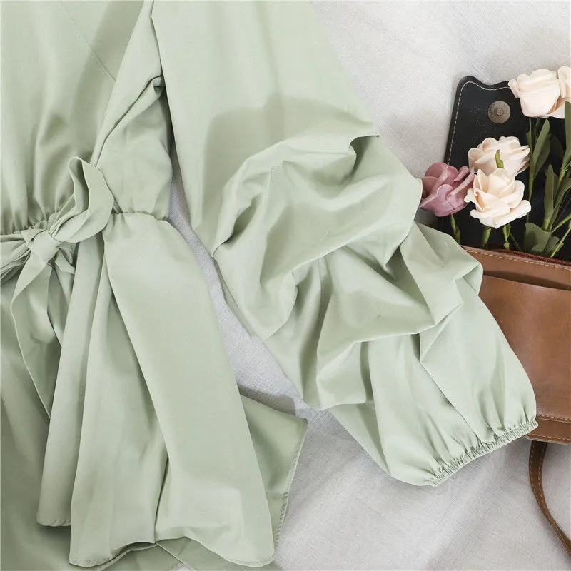 Lace-Up V-Neck Blouses