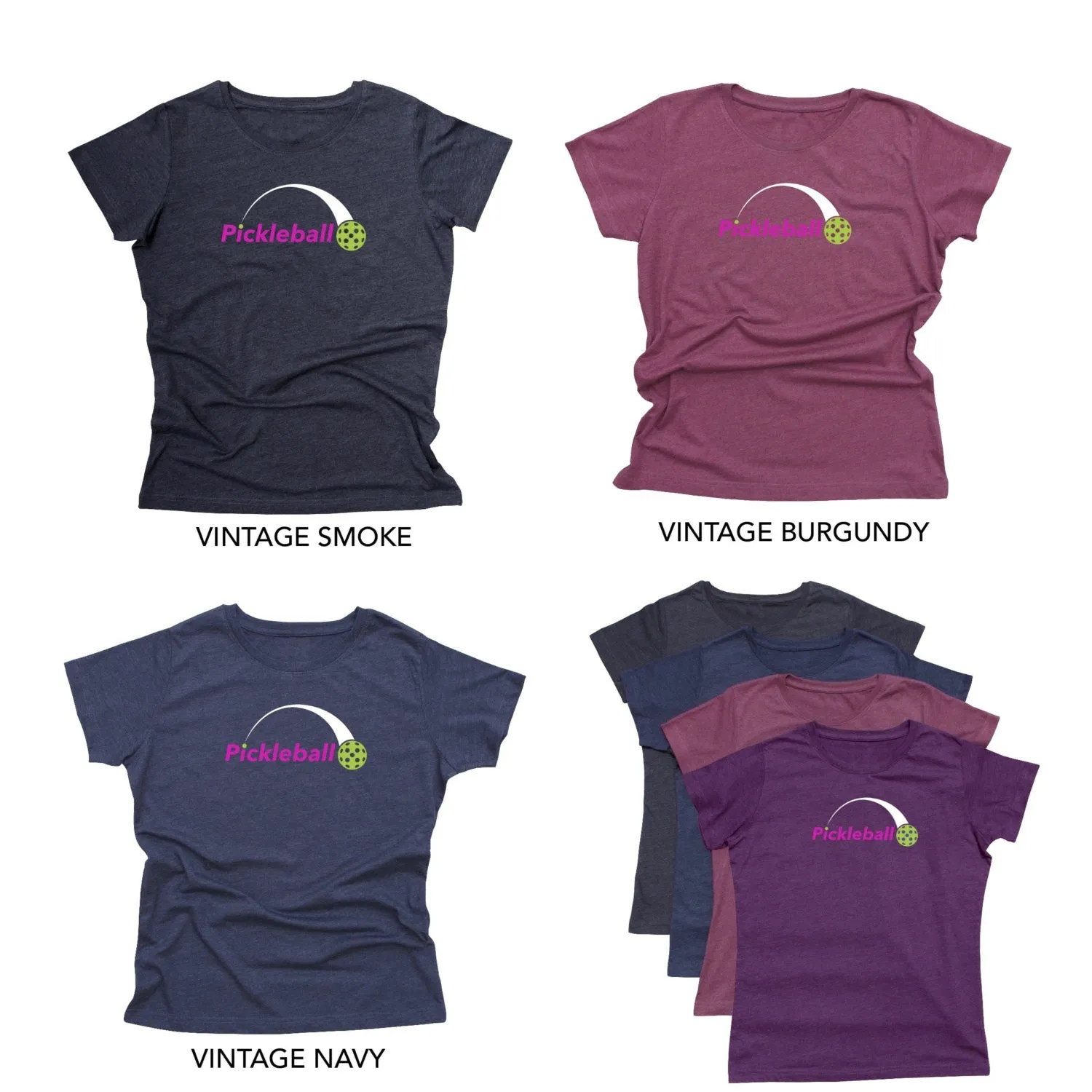 Ladies Pickleball Swoosh T-Shirt - Vintage Casual Cotton Blend