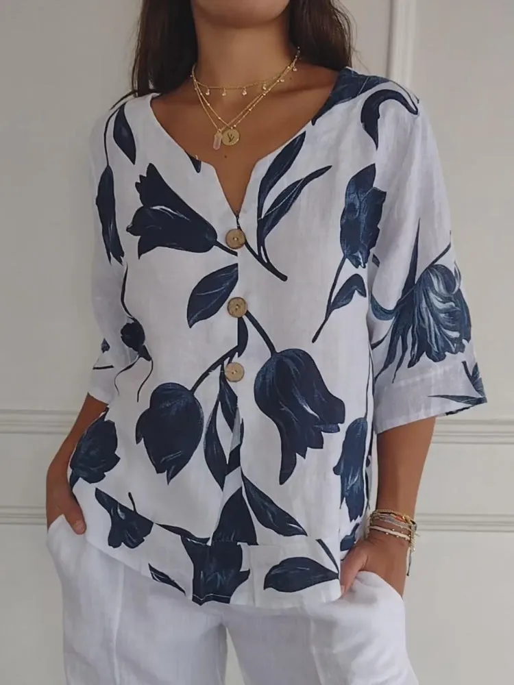 Lara - Floral V-Neck Blouse